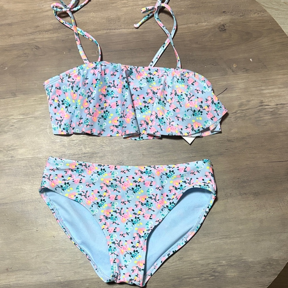 art class Pastel Floral Light Blue Girls' Two-Piece Bikini